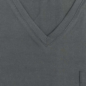 Men's Casual Ribbed Cotton Blend V-neck Slim Fit Short-sleeved T-shirt