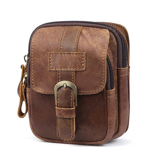 Men's Outdoor Leather Zipper Wear-resistant Waist Bag