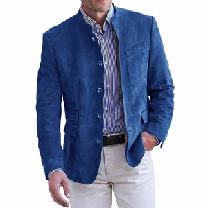 Men's Retro Stand Collar Single Breasted Slim Fit Multi-pocket Blazer