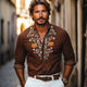 Men's Vintage Cotton And Linen Embroidered Casual Long Sleeve Shirt