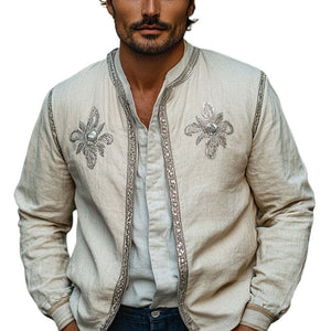 Men's Spring And Autumn Cotton And Linen Fashion Embroidered Jacket