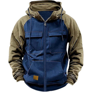 Men's Casual Colorblock Raglan Sleeve Hooded Sweatshirt Jacket
