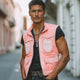 Men's Fresh Pink Faded Denim Embroidered Vest