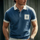 Men's Vintage Blue Polo Neck Slim Fit Cotton T-Shirt