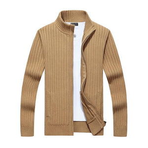 Men's Casual Stand Collar Zipper Slim Fit Knit Cardigan