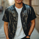 Men's Summer Loose Black Leather Short Sleeve Shirt