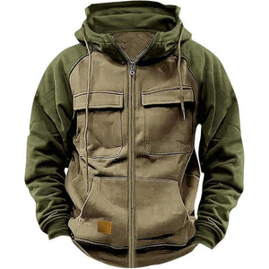 Men's Casual Colorblock Raglan Sleeve Hooded Sweatshirt Jacket