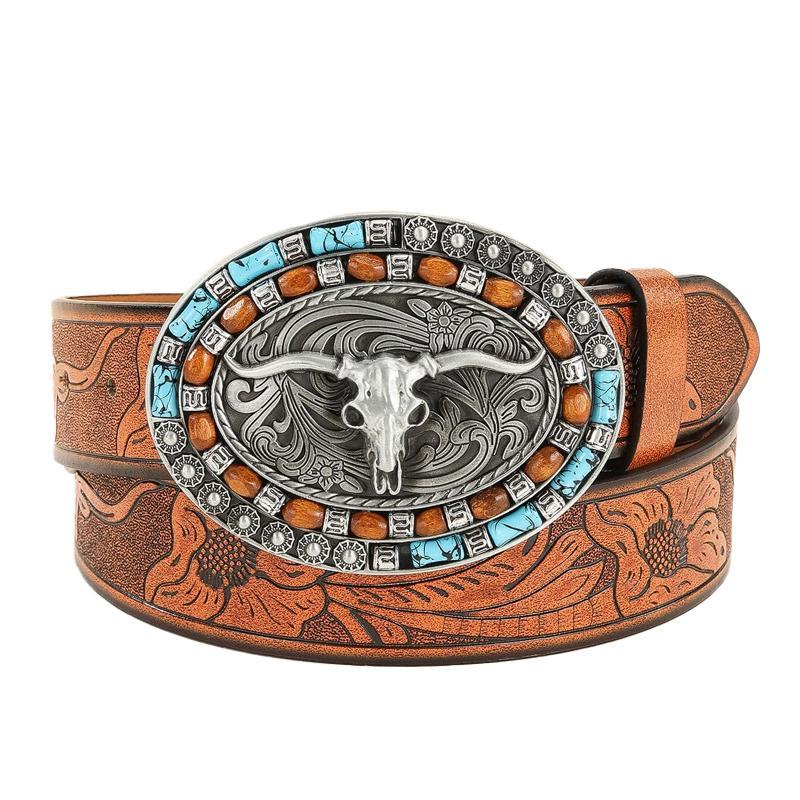 Men's Vintage Embossed Western Cowhide Leather Belt