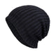 Men's Retro Two-tone Vertical Stripes Cable Flannel Lining Warm Knitted Hat