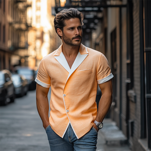 Men's Spring And Summer Fashion Slim Lapel Single-Breasted Tencel Cotton Short-Sleeved Shirt