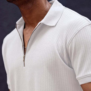 Men's Retro Casual Solid Color Zipper Neck Short Sleeve T-Shirt