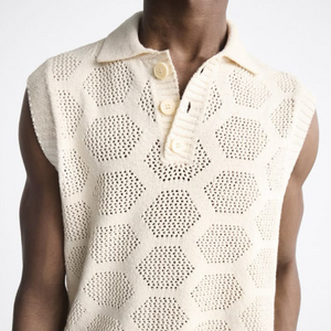 Men's Fashion Casual Exquisite Hollow Polo Neck Knitted Tank Top