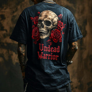 Men's Retro Casual Rock Skull "Undead Warrior" Printed Round Neck Short Sleeve T-Shirt