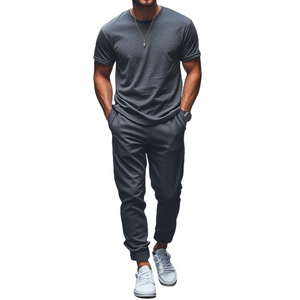 Men's Spring Fashion Casual Loose Bamboo Cotton Blended T-shirt Cambered Casual Pants Set
