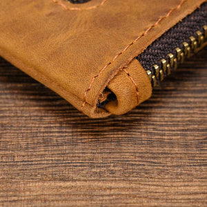 Men's Vintage Crazy Horse Leather Large Capacity Zip Long Wallet