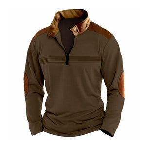 Men's Colorblock Zipper Stand Collar Long Sleeve Casual Sweatshirt