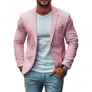 Men's Casual Premium Cotton Notched Lapel Single Breasted Slim Fit Blazer
