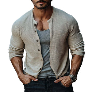 Men's Waffle Single Breasted Long Sleeve Shirt