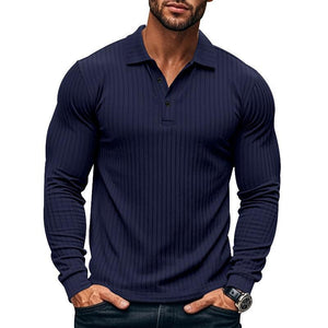 Men's Casual Elastic Long Sleeve POLO Shirt