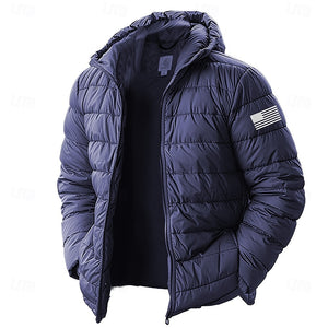 Men's Lightweight Puffer Jacket with Hood Water-Resistant Down Jacket Insulated Puffy Coat Graphic American US Flag Winter Jacket for Snow Ski Hiking Travel