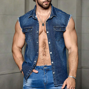 Men's Summer Vintage Dark Blue Denim Vest