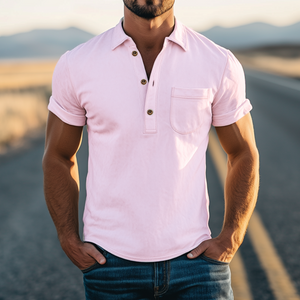 Men's Spring Fashion Retro Western Style Suede Short Sleeve Polo Shirt