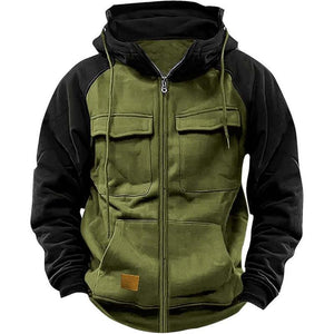Men's Casual Colorblock Raglan Sleeve Hooded Sweatshirt Jacket