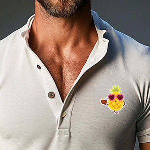 Men's Pineapple Embroidered Short Sleeve Stand Collar POLO Shirt