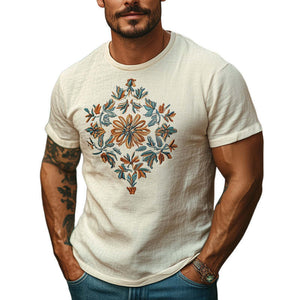 Men's Casual Skin-Friendly Cotton And Linen Embroidered T-Shirt