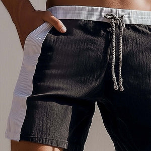 Men's Black And White Lace-Up Textured Shorts