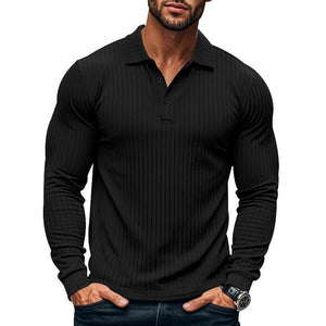 Men's Casual Elastic Long Sleeve POLO Shirt