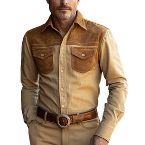 Men's Vintage Cotton And Linen Suede Long Sleeve Shirt