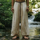 Men's Straight Loose Cotton And Linen Vintage Belt Casual Pants