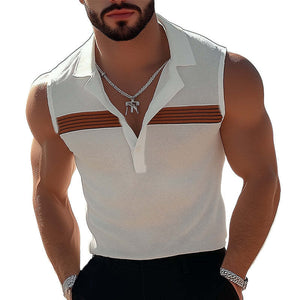 Men's Summer Fashion Polo Neck Textured Tank Top