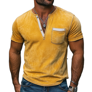 Men's Fashion Slim Fit Casual Deep V Neck Bright Suede Short Sleeve T-Shirt