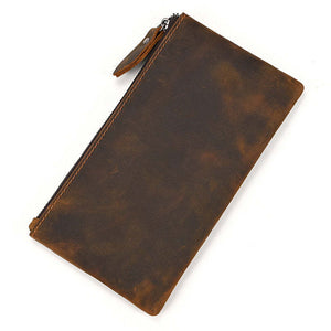 Men's Vintage Crazy Horse Leather Large Capacity Zip Long Wallet