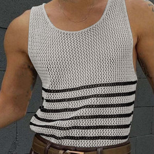 Men's Casual Round Neck Hollow Stripe Knitted Tank Top