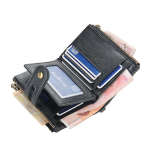 Men's Short Retro Double Zipper Multi-Card Wallet