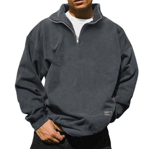 Men's Loose Fleece Stand Collar Solid Color Sweatshirt