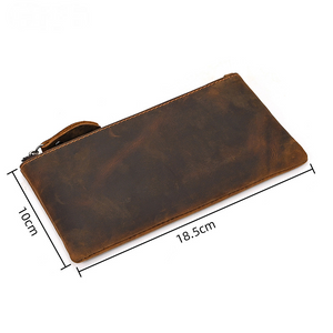 Men's Vintage Crazy Horse Leather Large Capacity Zip Long Wallet