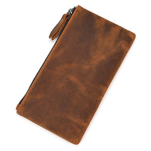 Men's Vintage Crazy Horse Leather Large Capacity Zip Long Wallet