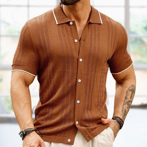 Men's Lapel Contrast Color Single-Breasted Sweater POLO Shirt