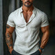 Men's Cotton Button Round Neck Pullover Short Sleeve T-Shirt