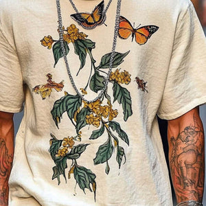 Men's Loose Butterfly Printed Round Neck Short Sleeve T-Shirt