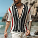 Men's Knit Striped Lapel Lapel Short Sleeve Polo Shirt