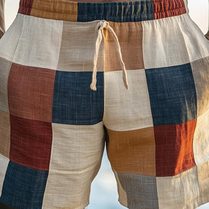 Men's Morandi Color Block Print Shorts