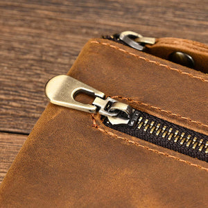 Men's Vintage Crazy Horse Leather Large Capacity Zip Long Wallet