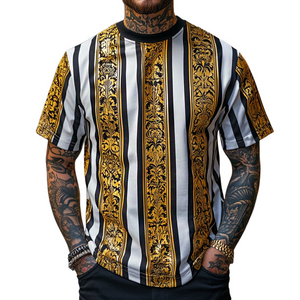 Men's Retro Casual Baroque Printed Round Neck Short Sleeve T-Shirt