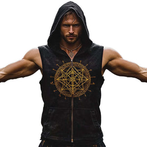 Men's Fashion Vintage Print Hooded Vest