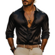 Men's Casual Slim Fit Sexy Lace And Satin Stitching Deep V Neck Long Sleeve Shirt